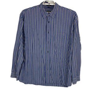 Izod Mens Shirt Size 2xl Blue Striped Long Sleeve Button Up Pockets Collared